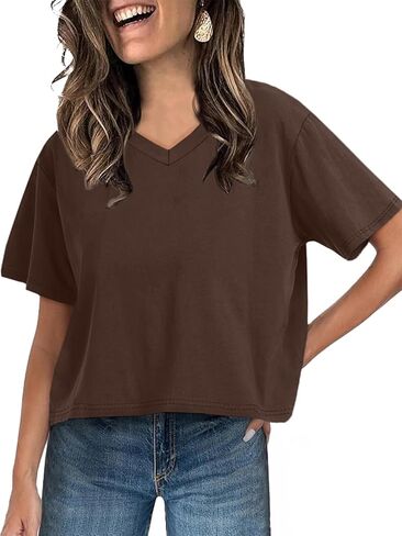 UNCLECAT Women Cropped T Shirts Casual Short Sleeve V Neck Crop Tops 2026 Summer Soft Loose Basic Tee in Saudi Arabia