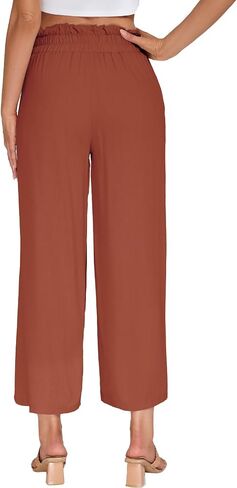 VUTRU Women Pants Wide Leg Casual Summer Slacks Tall Petite Plus Size Flowy Loose Travel Lounge Linen Trousers with Pockets, Rust Red L in Saudi Arabia