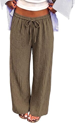 Wide Leg Pants for Women Lightweight Trousers Drawstring Elastic Waist Flowy Palazzo Casual Loose in Saudi Arabia