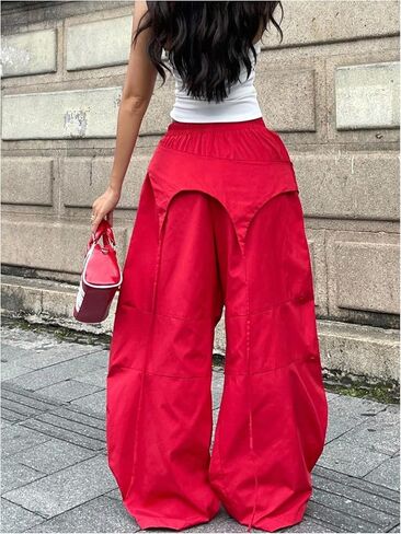 Women's Y2k Baggy Pants Elastic Waist Wide Leg Trousers in Kuwait