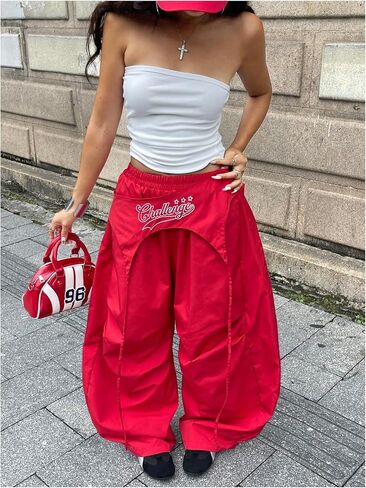 Women's Y2k Baggy Pants Elastic Waist Wide Leg Trousers in Kuwait