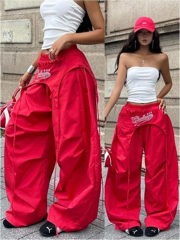 Women's Y2k Baggy Pants Elastic Waist Wide Leg Trousers in Kuwait