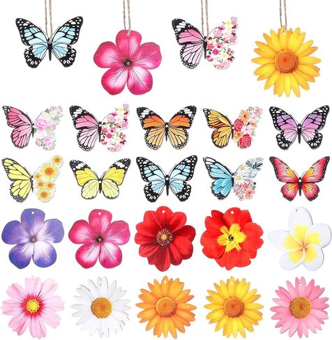 24PCS Wooden Hanging Butterfly Decorations with String, Colorful Wooden Butterfly Decoration, Butterflies Hanging Ornaments for Spring and Summer Trees Home Farmhouse Party Christmas Tree DIY Craft in Saudi Arabia
