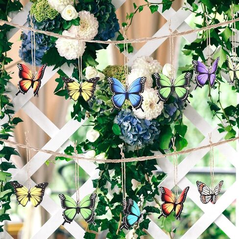 24PCS Wooden Hanging Butterfly Decorations with String, Colorful Wooden Butterfly Decoration, Butterflies Hanging Ornaments for Spring and Summer Trees Home Farmhouse Party Christmas Tree DIY Craft in Saudi Arabia