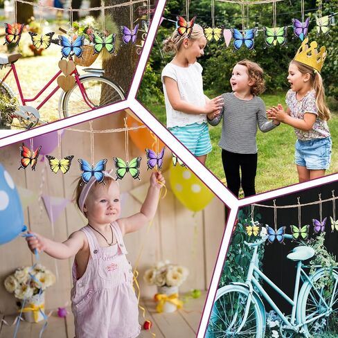 24PCS Wooden Hanging Butterfly Decorations with String, Colorful Wooden Butterfly Decoration, Butterflies Hanging Ornaments for Spring and Summer Trees Home Farmhouse Party Christmas Tree DIY Craft in Saudi Arabia