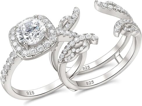925 Sterling Silver 1 Ct Wedding Rings Set for Women Round Cut Ring Enhancer for Engagement Rings Halo Bridal Ring Set for Her Cubic Zirconia Size 5-10 in Saudi Arabia