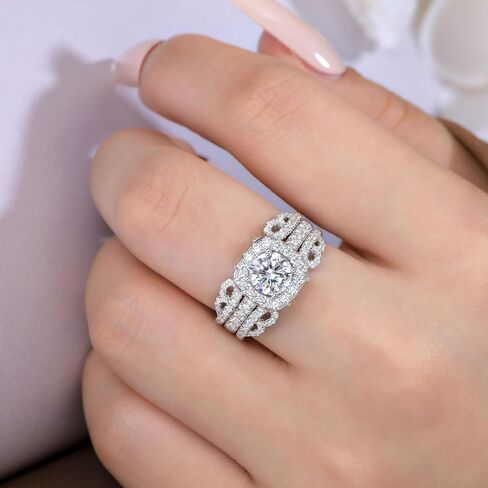 925 Sterling Silver 1 Ct Wedding Rings Set for Women Round Cut Ring Enhancer for Engagement Rings Halo Bridal Ring Set for Her Cubic Zirconia Size 5-10 in Saudi Arabia