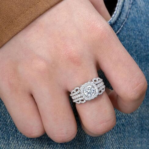 925 Sterling Silver 1 Ct Wedding Rings Set for Women Round Cut Ring Enhancer for Engagement Rings Halo Bridal Ring Set for Her Cubic Zirconia Size 5-10 in Saudi Arabia