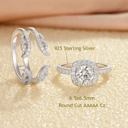 925 Sterling Silver 1 Ct Wedding Rings Set for Women Round Cut Ring Enhancer for Engagement Rings Halo Bridal Ring Set for Her Cubic Zirconia Size 5-10 in Saudi Arabia