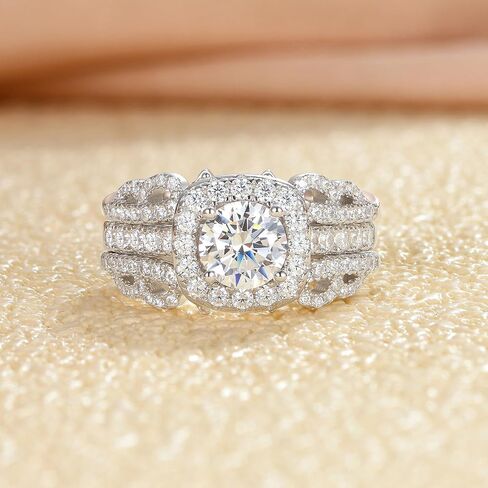 925 Sterling Silver 1 Ct Wedding Rings Set for Women Round Cut Ring Enhancer for Engagement Rings Halo Bridal Ring Set for Her Cubic Zirconia Size 5-10 in Saudi Arabia