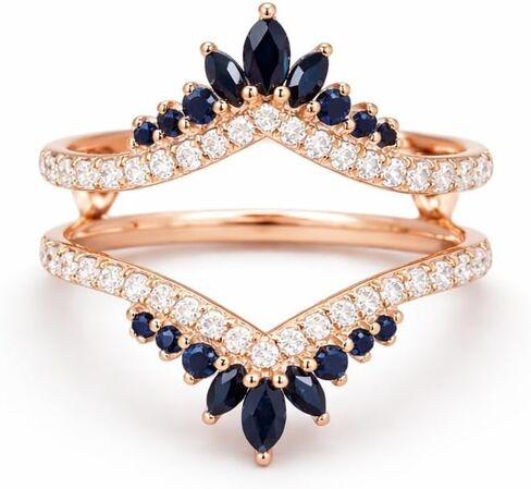 Black Onyx Engagement Ring Enhancer for Women Round & Marquise Diamond Double Wishbone Ring Guard 14K Gold V-Shape Chevron Stacking Band Anniversary Jacket for Solitaire Jewelry Gift for Her in Kuwait