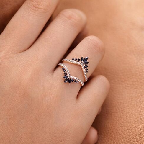 Black Onyx Engagement Ring Enhancer for Women Round & Marquise Diamond Double Wishbone Ring Guard 14K Gold V-Shape Chevron Stacking Band Anniversary Jacket for Solitaire Jewelry Gift for Her in Kuwait