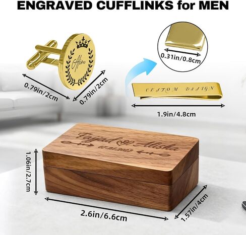 Custom Monogram Cufflinks for Men - Personalized Initial Cuff Links & Tie Clip Set with Engraved Wood Box - Wedding Gifts for Groom Son Man Groomsmen Father's Day in Saudi Arabia
