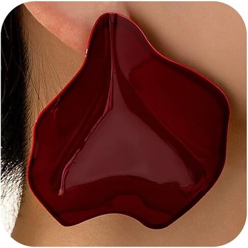 Large Vintage Chunky Red Metal Petal Earrings for Women Retro Bold Statement Exaggerated Big Irregular Geometric Earring Party Jewelry Gift Accessories in Saudi Arabia