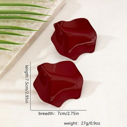 Large Vintage Chunky Red Metal Petal Earrings for Women Retro Bold Statement Exaggerated Big Irregular Geometric Earring Party Jewelry Gift Accessories in Saudi Arabia
