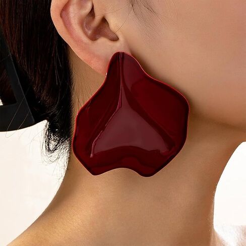 Large Vintage Chunky Red Metal Petal Earrings for Women Retro Bold Statement Exaggerated Big Irregular Geometric Earring Party Jewelry Gift Accessories in Saudi Arabia