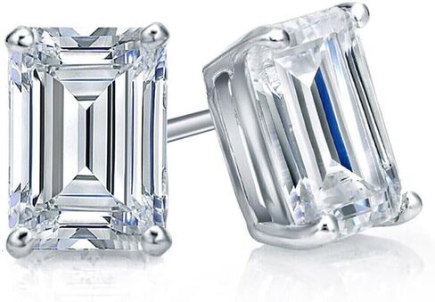 2Ct Emerald Cut Simulated Diamond Women's Solitaire Stud Earrings 925 Sterling Silver Push Back in Kuwait