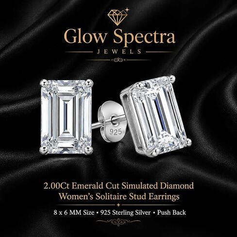 2Ct Emerald Cut Simulated Diamond Women's Solitaire Stud Earrings 925 Sterling Silver Push Back in Kuwait