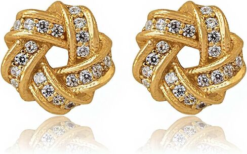 18K Gold Plated Sterling Silver Love Knot Stud Earrings – Cubic Zirconia, Hypoallergenic, Symbol of Eternal Bond in Saudi Arabia