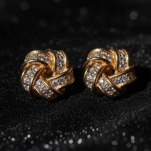18K Gold Plated Sterling Silver Love Knot Stud Earrings – Cubic Zirconia, Hypoallergenic, Symbol of Eternal Bond in Saudi Arabia