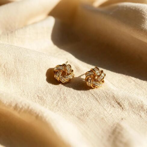 18K Gold Plated Sterling Silver Love Knot Stud Earrings – Cubic Zirconia, Hypoallergenic, Symbol of Eternal Bond in Saudi Arabia