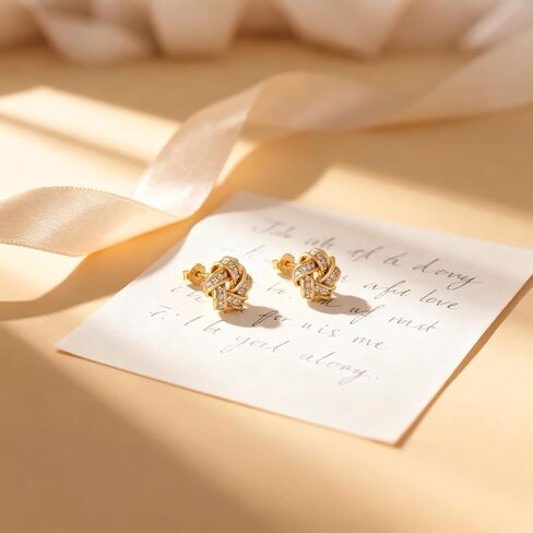 18K Gold Plated Sterling Silver Love Knot Stud Earrings – Cubic Zirconia, Hypoallergenic, Symbol of Eternal Bond in Saudi Arabia