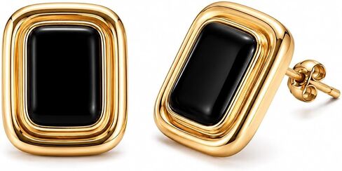 Mahani Black and Gold Earrings for Women, Statement Earrings for Women, Chunky Square Earrings, Waterproof Stainless Steel Stud Earrings, Hypoallergenic Gold Jewelry in Kuwait