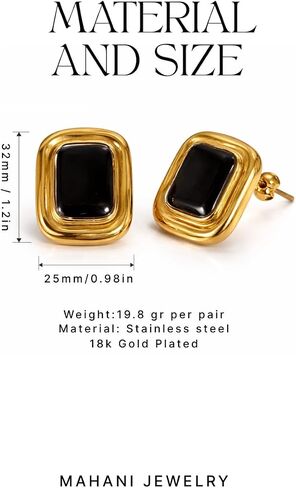 Mahani Black and Gold Earrings for Women, Statement Earrings for Women, Chunky Square Earrings, Waterproof Stainless Steel Stud Earrings, Hypoallergenic Gold Jewelry in Kuwait