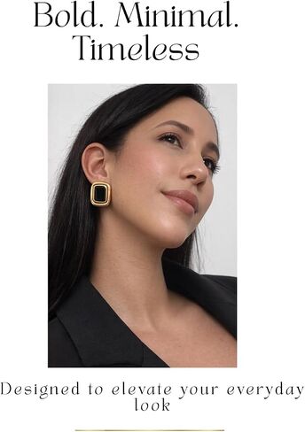 Mahani Black and Gold Earrings for Women, Statement Earrings for Women, Chunky Square Earrings, Waterproof Stainless Steel Stud Earrings, Hypoallergenic Gold Jewelry in Kuwait