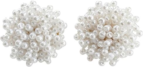 Pearl Cluster Earrings for Women, Statement Stud Earrings with Lustrous White Beads, Lightweight Pearl for Wedding, Prom, Vintage-Style Y2K Jewelry Gifts, 0.85" Hypoallergenic in Saudi Arabia
