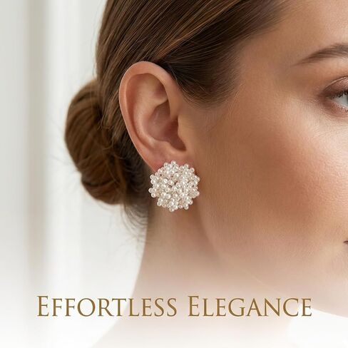 Pearl Cluster Earrings for Women, Statement Stud Earrings with Lustrous White Beads, Lightweight Pearl for Wedding, Prom, Vintage-Style Y2K Jewelry Gifts, 0.85" Hypoallergenic in Saudi Arabia