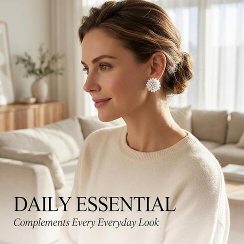 Pearl Cluster Earrings for Women, Statement Stud Earrings with Lustrous White Beads, Lightweight Pearl for Wedding, Prom, Vintage-Style Y2K Jewelry Gifts, 0.85" Hypoallergenic in Saudi Arabia