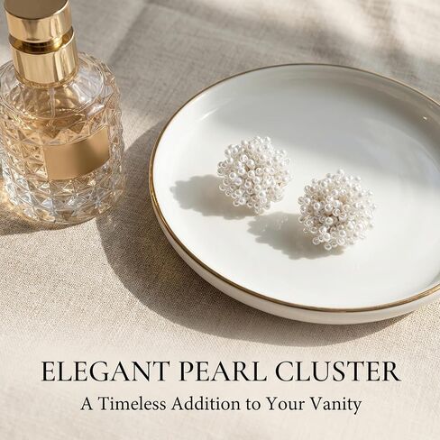 Pearl Cluster Earrings for Women, Statement Stud Earrings with Lustrous White Beads, Lightweight Pearl for Wedding, Prom, Vintage-Style Y2K Jewelry Gifts, 0.85" Hypoallergenic in Saudi Arabia