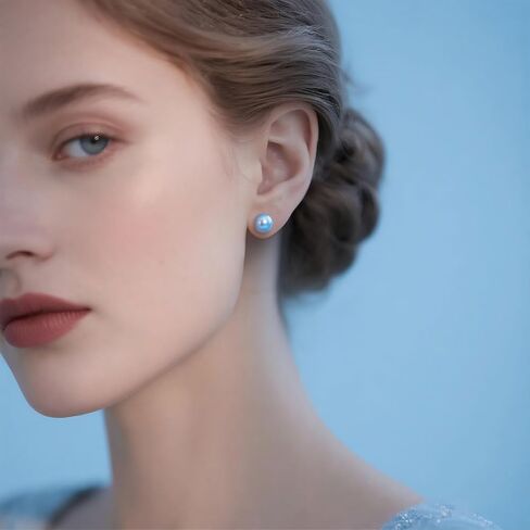 Blue Pearl Stud Earrings, Akoya Cultured Round Pearl in 925 Sterling Silver, Hypoallergenic & Security Screw Backing, Jewelry Gifts for Women, 6-6.5mm in Saudi Arabia