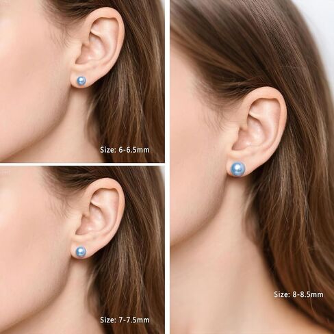 Blue Pearl Stud Earrings, Akoya Cultured Round Pearl in 925 Sterling Silver, Hypoallergenic & Security Screw Backing, Jewelry Gifts for Women, 6-6.5mm in Saudi Arabia