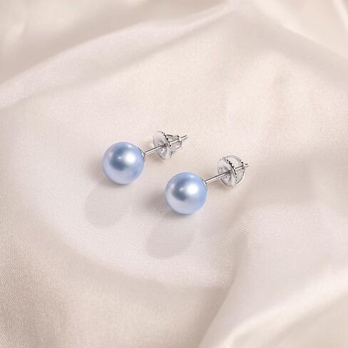 Blue Pearl Stud Earrings, Akoya Cultured Round Pearl in 925 Sterling Silver, Hypoallergenic & Security Screw Backing, Jewelry Gifts for Women, 6-6.5mm in Saudi Arabia