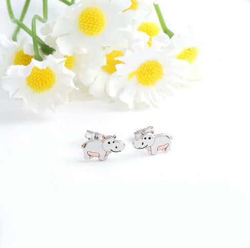 Hippo Stud Earrings for Women - 925 Sterling Silver Hypoallergenic Animal Cute Hippopotamus Earrings Charm Hippo Jewelry Gifts in Kuwait