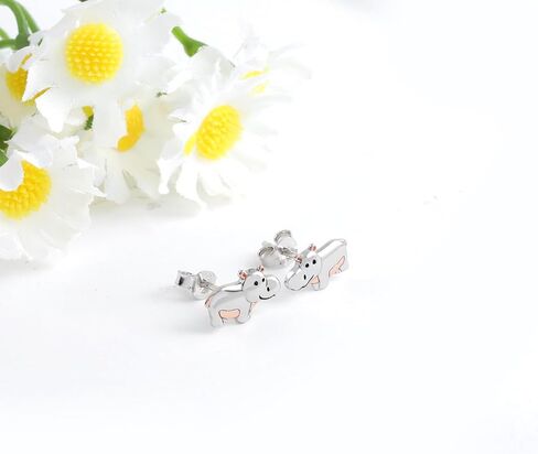 Hippo Stud Earrings for Women - 925 Sterling Silver Hypoallergenic Animal Cute Hippopotamus Earrings Charm Hippo Jewelry Gifts in Kuwait