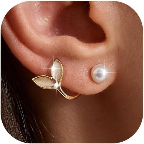 Pearl Earrings for Women 14k Gold Plated Stud Earrings Surgical Stainless Steel Earring Hypoallergenic 2026 Trendy Wedding Jewelry Gift for Sensitive Ears in Kuwait