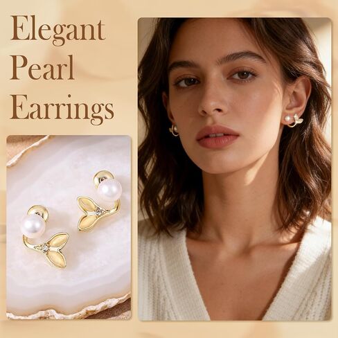Pearl Earrings for Women 14k Gold Plated Stud Earrings Surgical Stainless Steel Earring Hypoallergenic 2026 Trendy Wedding Jewelry Gift for Sensitive Ears in Kuwait
