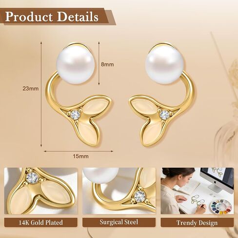 Pearl Earrings for Women 14k Gold Plated Stud Earrings Surgical Stainless Steel Earring Hypoallergenic 2026 Trendy Wedding Jewelry Gift for Sensitive Ears in Kuwait