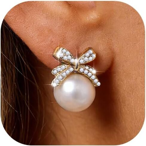 Pearl Earrings for Women 14k Gold Plated Stud Earrings Surgical Stainless Steel Earring Hypoallergenic 2026 Trendy Wedding Jewelry Gift for Sensitive Ears in Kuwait