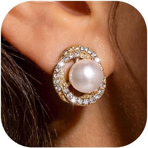 Pearl Earrings for Women 14k Gold Plated Stud Earrings Surgical Stainless Steel Earring Hypoallergenic 2026 Trendy Wedding Jewelry Gift for Sensitive Ears in Kuwait