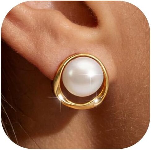Pearl Earrings for Women 14k Gold Plated Stud Earrings Surgical Stainless Steel Earring Hypoallergenic 2026 Trendy Wedding Jewelry Gift for Sensitive Ears in Kuwait