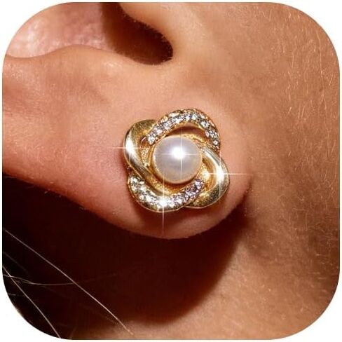 Pearl Earrings for Women 14k Gold Plated Stud Earrings Surgical Stainless Steel Earring Hypoallergenic 2026 Trendy Wedding Jewelry Gift for Sensitive Ears in Kuwait