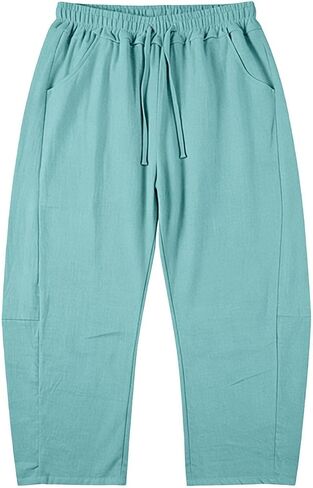 Cropped Cotton Linen Pants Women Barrel Wide Leg Cotton Capris 2026 Casual Summer Boho Baggy Palazzo Trouser in Saudi Arabia