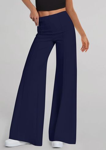 بنطلون Palazzo نسائي واسع الساق من PRETTYGARDEN 2025 أنيق كاجوال للتمارين الرياضية بنطلون عالي الخصر (أزرق داكن، متوسط) in Kuwait
