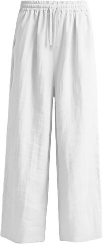 Women's Linen Wide Leg Pants Summer Casual Flowy Drawstring Elastic Waist Trousers with Pocket for Travel Office Beach in Saudi Arabia