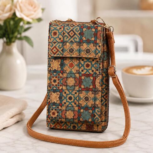 Boho Geometric Cork Cross Body Handbags, Women Multi Card Phone Bag For Daily Shopping, Travel, Outdoor in Kuwait