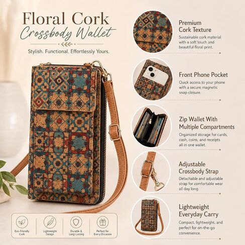 Boho Geometric Cork Cross Body Handbags, Women Multi Card Phone Bag For Daily Shopping, Travel, Outdoor in Kuwait